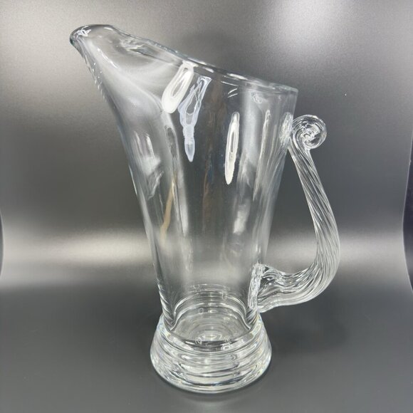 Vintage Clear Glass Crystal Pitcher Jug With Swirl Handle Made In Poland Glass - Picture 10 of 12